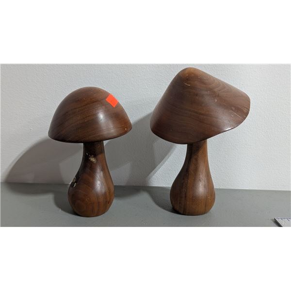 Pair of Small Hand-Carved Mushrooms by Alan Middleton Made in Canada