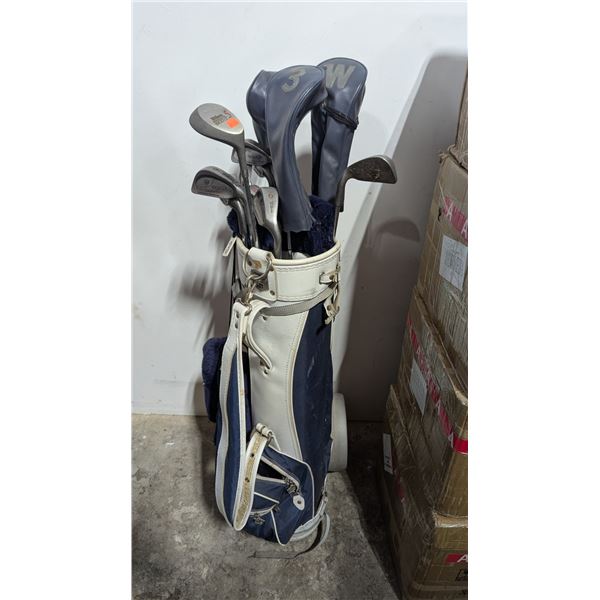 Leather Golf Bag w/ Assorted Wilson Clubs & Covers
