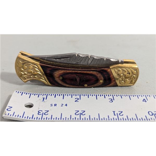 Ornate Damascus Steel Folding Knife