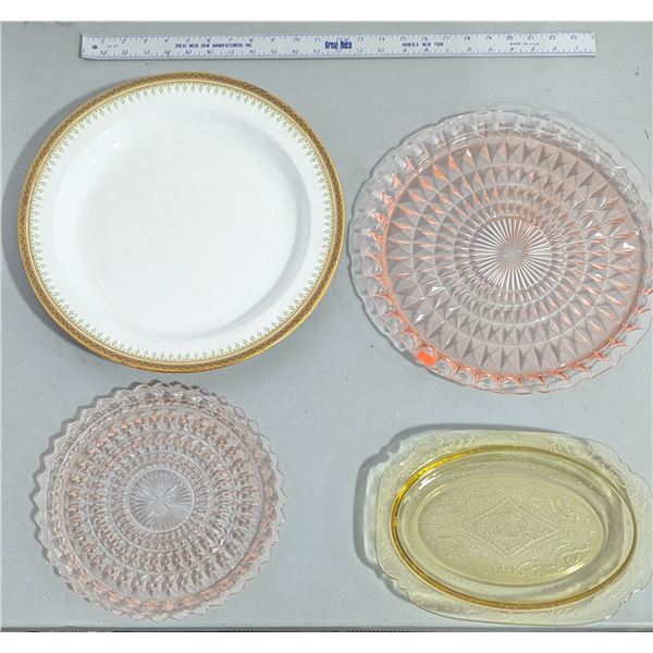3 Pieces of Depression Glass & Large Royal Doulton Plate
