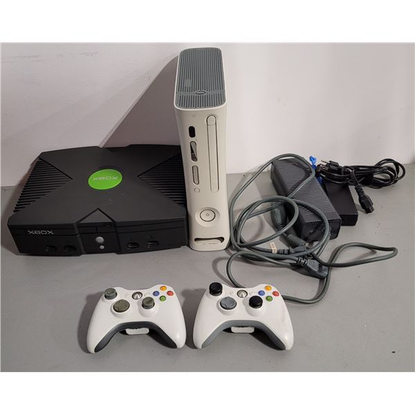 Xbox and Xbox 360 Consoles with Xbox controllers