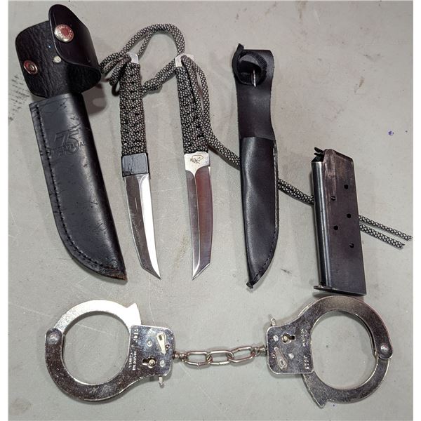 Handcuffs, Knives and Magazine Lot