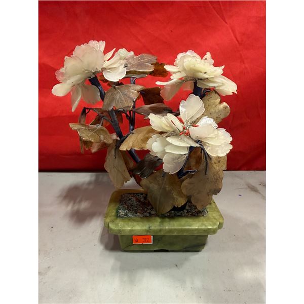 Chinese VTG Jade Stone Carved Flower Figure
