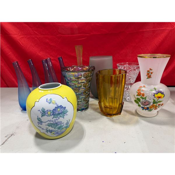 Lot of Assorted VTG Vases w/ Carnival Glass, Crystal, & More