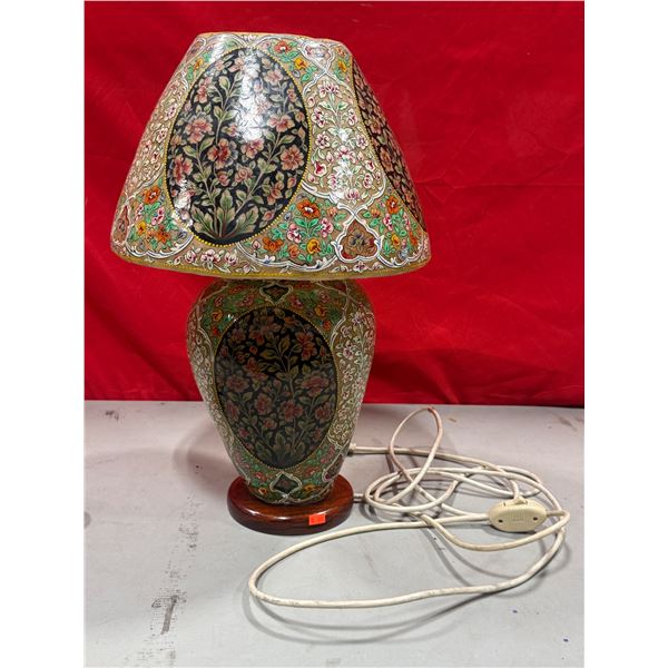 VTG Hand-Painted Table Lamp w/ Camel Skin Shade