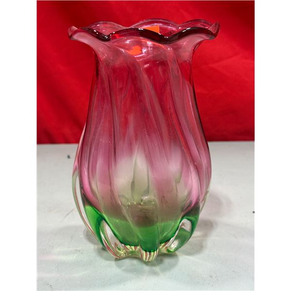 VTG Ruffled Watermelon/Rose Vase