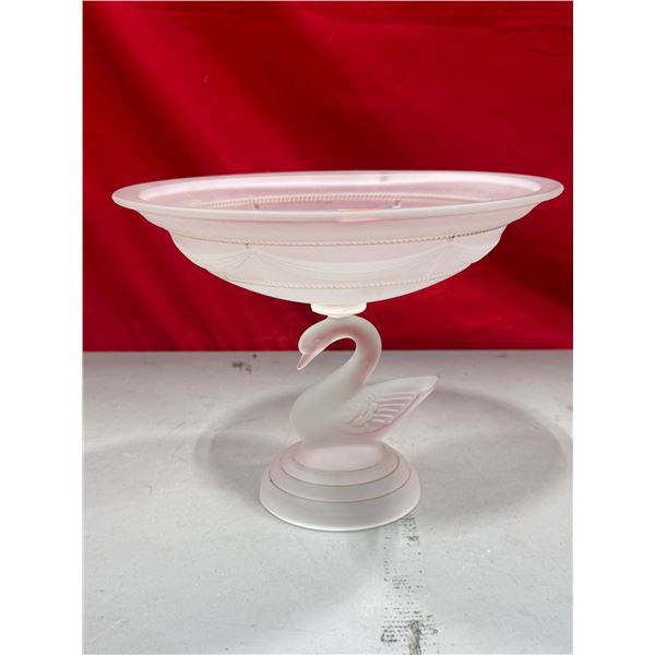 Murano Frosted Pink Swan Pedestal Bowl Made in Italy