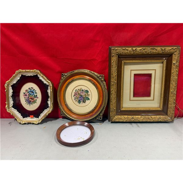 2 Ornately Framed Needlepoint Pieces & 2 VTG Frames