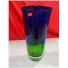Image 1 : Double-Handle Blue & Green Art Glass Vase