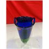 Image 2 : Double-Handle Blue & Green Art Glass Vase