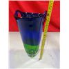 Image 4 : Double-Handle Blue & Green Art Glass Vase