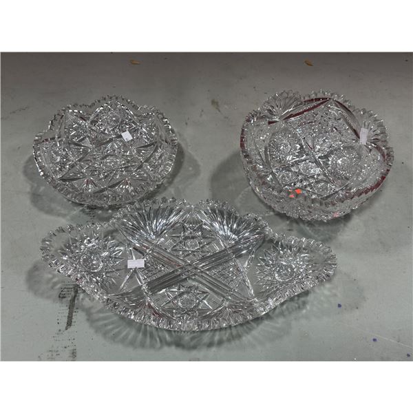 3 Pinwheel Crystal Dishes