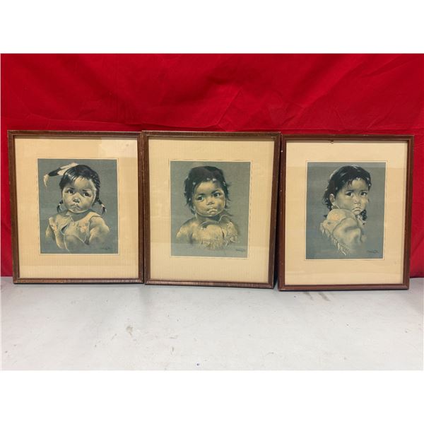 3 Framed Indigenous Child Pastel Prints by Dorothy Oxborough