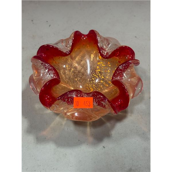 Orange & Red Ruffled Art Glass Bowl