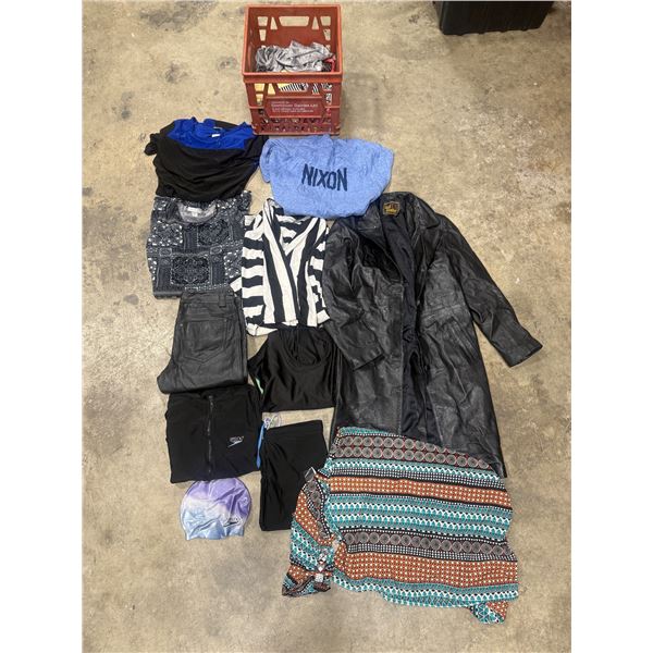 Lot of Assorted Cothing w/ Nixon T-Shirt, Leather Trench Coat, & More