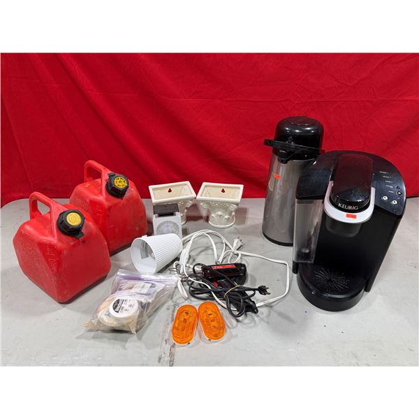 Variety Lot w/ Keurig Coffee Maker, Jerrycans, Coffee Carafe, & More