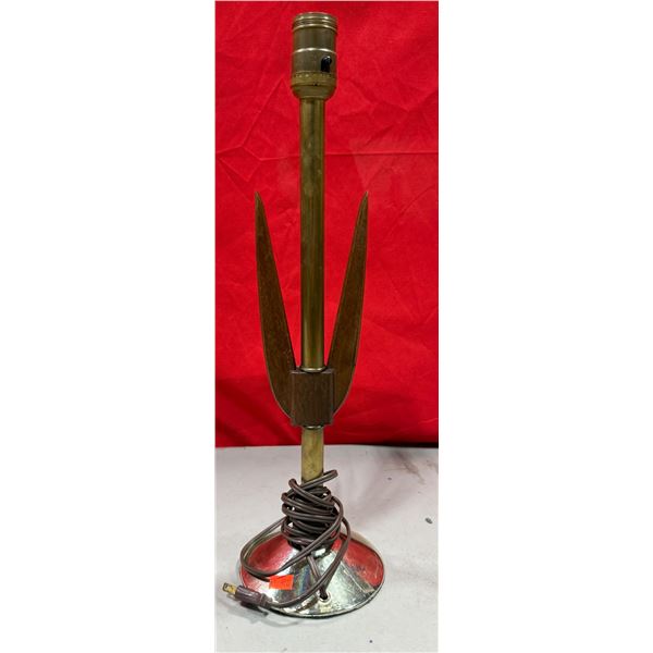 Brass Table Lamp w/ Wooden Fins