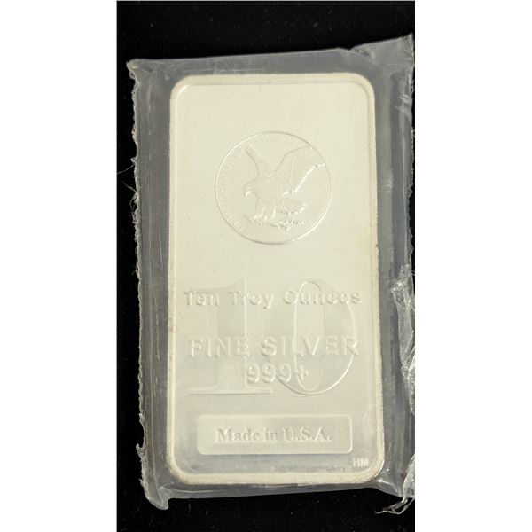 10 Troy Ounces Fine Silver 999+ Bar Made in USA