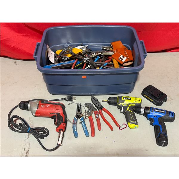 Lot of Assorted Tools w/ Power Drills, Pliers, Level, & More