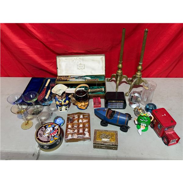 VTG Variety Lot w/ Thimble Collection, Toby Jug, Crown Crest Cutlery, & More