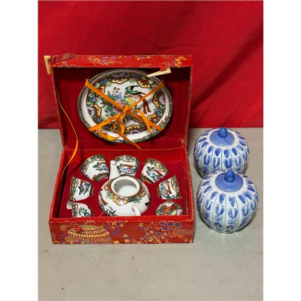 Chinese Tea Set & 2 Ginger Jars