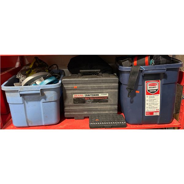 Lot of Assorted Tools w/ Miter Saw Accessory Kit, Makita Circular Saw, Tool Belt, & More