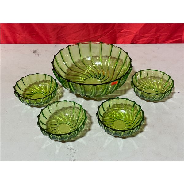 Lot of Federal Glass Co. Rhythm Green Serving Set