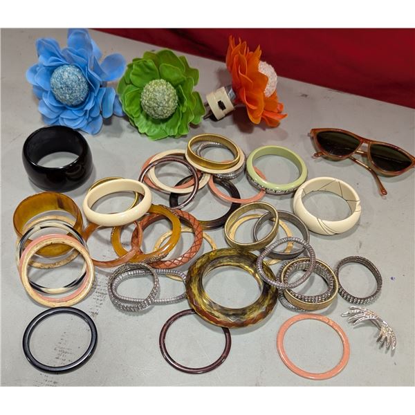 Lot of Assorted Bangle Bracelets & Plug-In Floral Decor