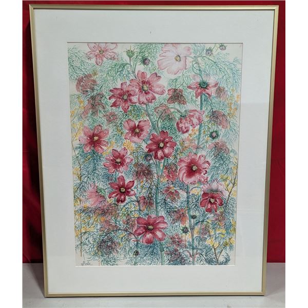 Framed & Signed "Cosmos" Original Watercolor by Mala