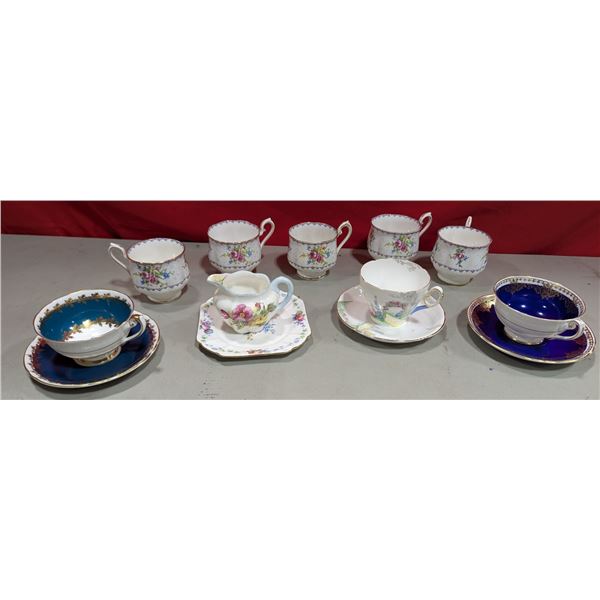 Lot of Assorted Bone China Teacups & Saucers w/ Shelley, Royal Albert, & More