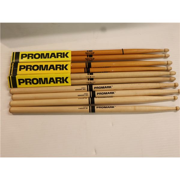 LOT OF 5 PAIRS ASSORTED PROMARK DRUMSTICKS