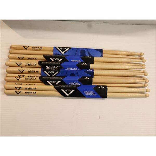 LOT OF 6 PAIRS ASSORTED VATER POWER 5 DRUMSTICKS