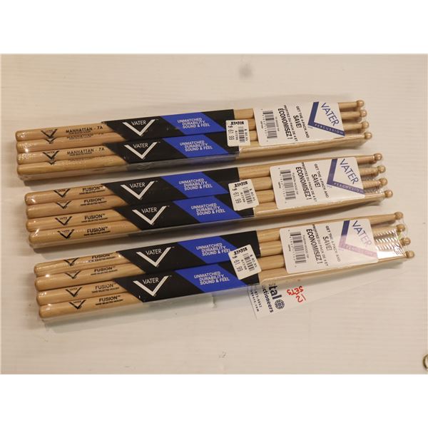 LOT OF 12 ASSORTED PAIRS OF VATER DRUMSTICKS
