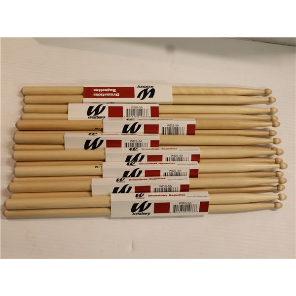 Lot of 8: Westbury - 5A Wood Tip Drumsticks (Pair) - WDS5A