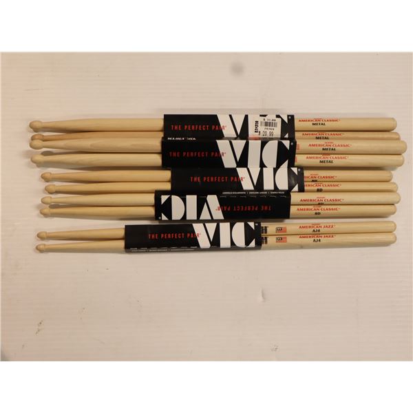 LOT OF 5 PAIRS ASSORTED VIC FIRTH DRUMSTICKS