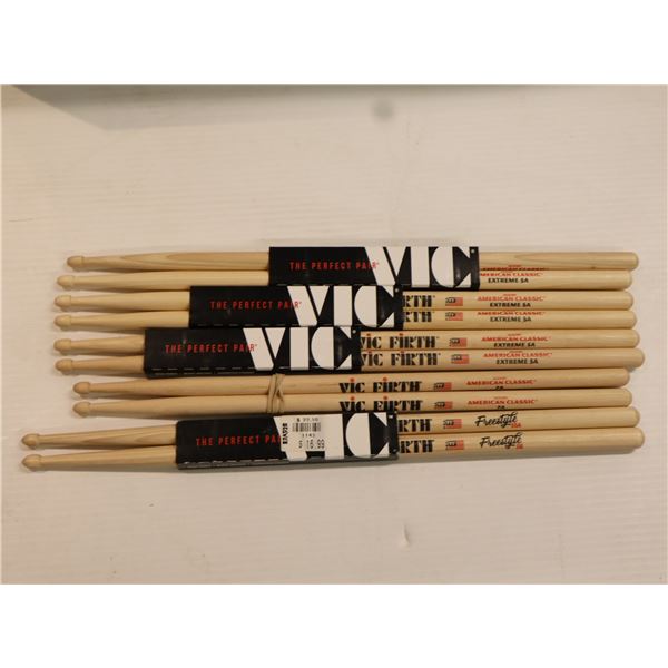 LOT OF 5 PAIRS ASSORTED VIC FIRTH DRUMSTICKS