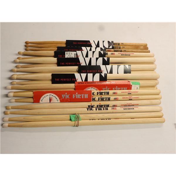 LOT OF 10 PAIRS ASSORTED VIC FIRTH DRUMSTICKS