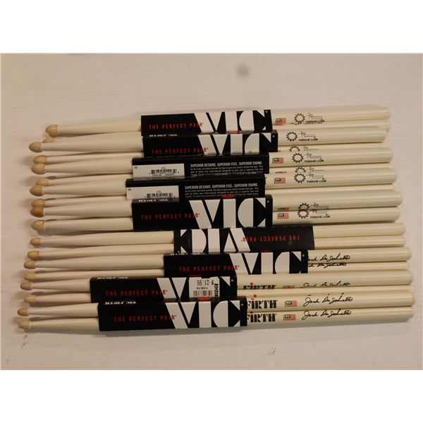 LOT OF 9 PAIRS ASSORTED VIC FIRTH SIGNATURE WHITE DRUMSTICKS