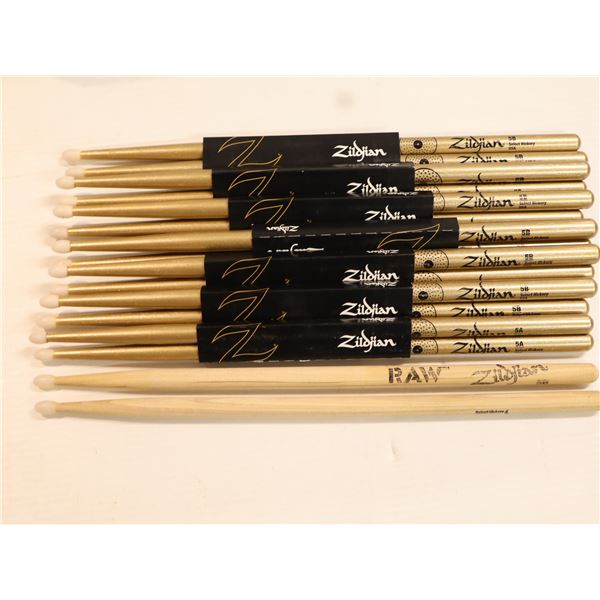 LOT OF 8 PAIRS ASSORTED ZILDJIAN NYLON TIPPED DRUMSTICKS