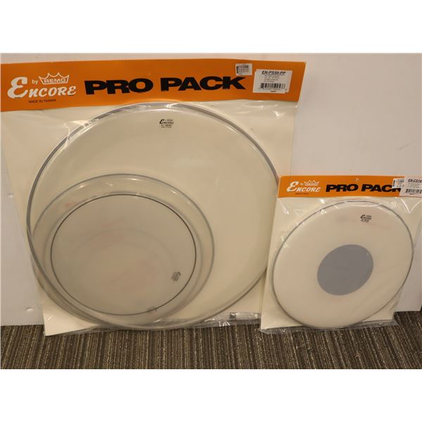 LOT OF 2 AASSORTED REMO ENCORE DRUMHEAD KITS (5 DRUMHEAD TOTAL)