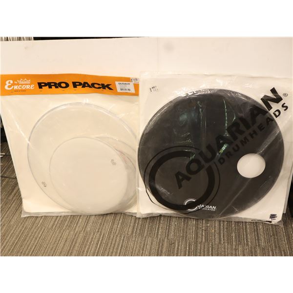 LOT OF 2 ASSORTED DRUMHEAD KITS (3 DRUMHEADS TOTAL)