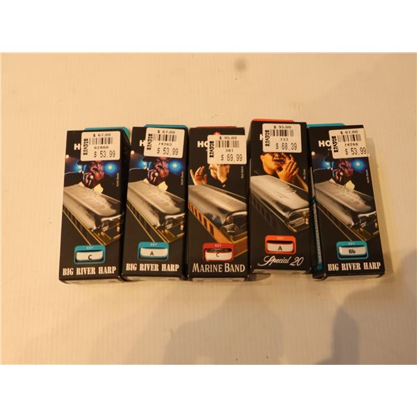 LOT OF 5 ASSORTED HOHNER HARMONICAS