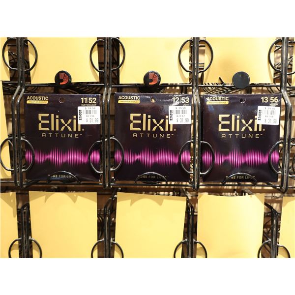 LOT OF 7 ASSORTED ELIXIR ATTUNE ACOUSTIC GUITAR STRINGS