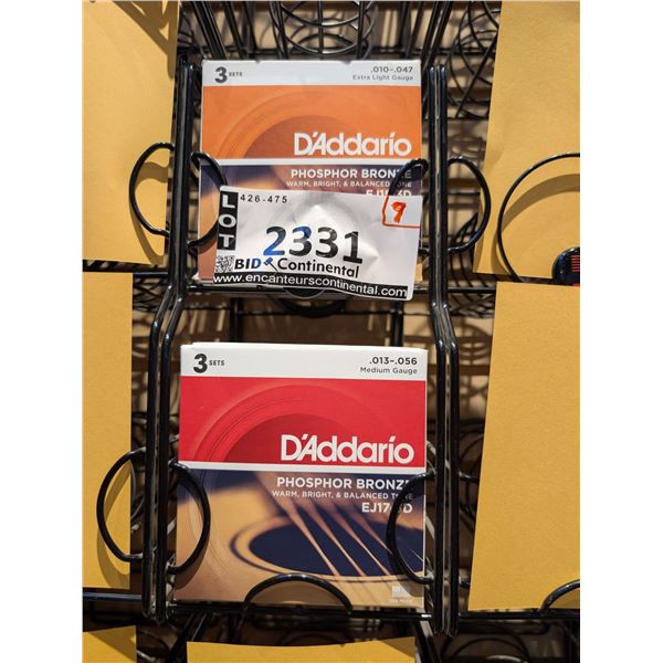 LOT OF 7 ASSORTED 3-PACKS D'ADDARIO ACOUSTIC GUITAR STRINGS