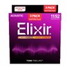 Image 1 : Lot de 2: Elixir - 3-Pack 80/20 Bronze Acoustic Guitar Strings with NANOWEB Technology - 11/52 - ACC