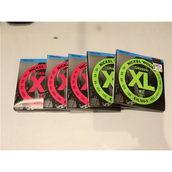 LOT OF 5 ASSORTED D'ADDARIO XL 5-STRING BASS GUITAR STRINGS