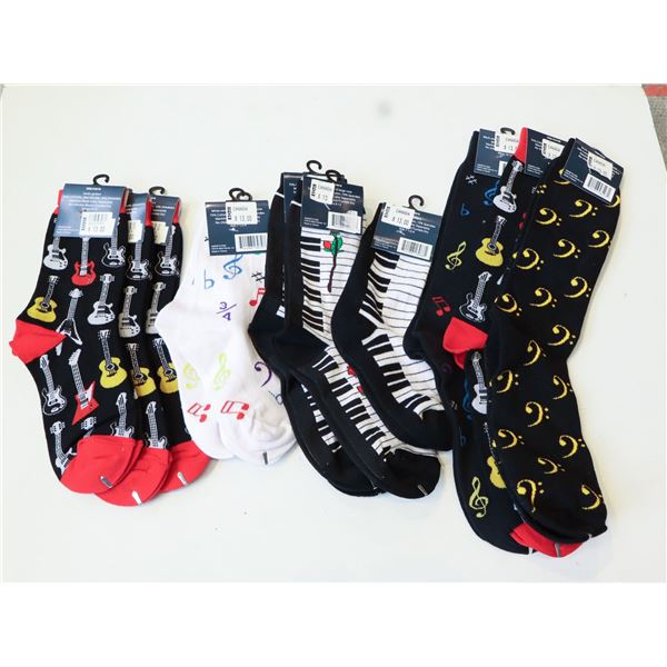 LOT OF 12 PAIRS OF ASSORTED MUSIC THEMED SOCKS