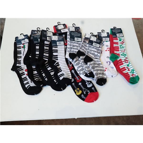 LOT OF 12 PAIRS OF ASSORTED MUSIC THEMED SOCKS