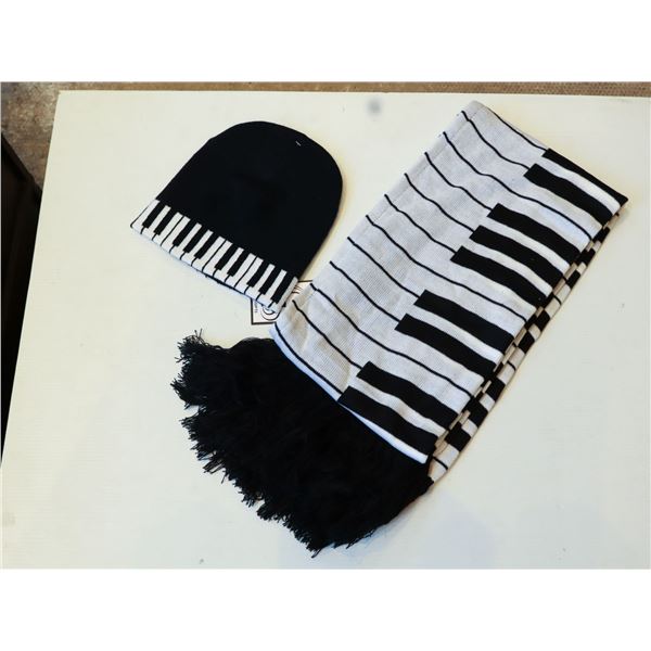 LOT: PIANO THEMED HAT AND SCARF