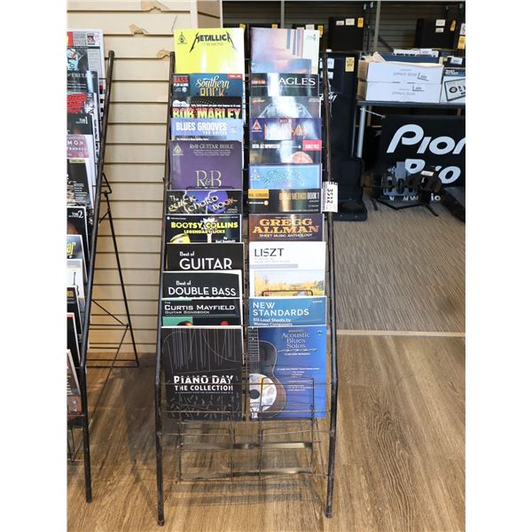 LOT OF 22 ASSORTED MUSIC BOOKS WITH DISPLAY RACK
